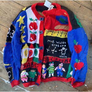 Vintage Belle Pointe School Teacher Classroom Students Cardigan Size L Sweater
